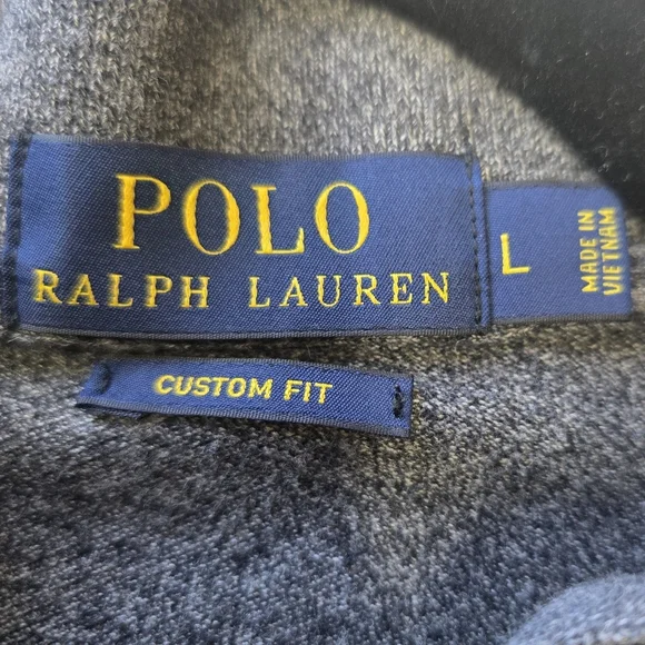 Polo Ralph Lauren Custom Fit L Gray Long Sleeve polo Shirt Heathered Preppy - Picture 4 of 6